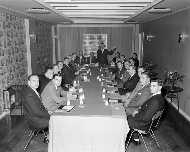 H. J. Heinz Co Pty Ltd, Employees in Meeting, Burwood, Victoria, Jul 1958
