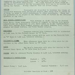 Information Sheet - P&O SS Stratheden, 'Today's Events', Mediterranean Sea, 11 Nov 1961