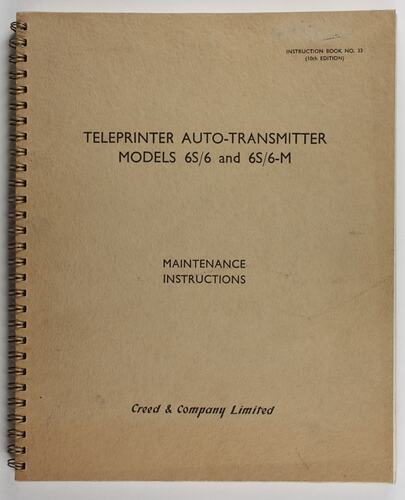 Manual - Creed, Maintenance Instructions, Teleprinter Auto-Transmitter, 1959