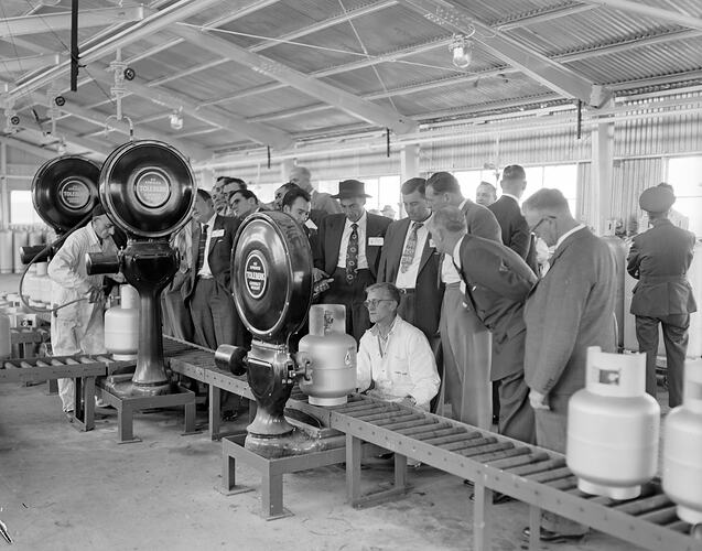 Thermal Traders, Weighing Portable Gas Bottles, Lara, Victoria, 14 Apr 1959