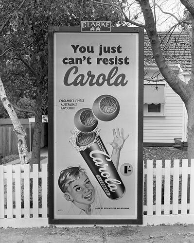 Rowntree's & Co Confectionery, Carola Advertising Sign, Victoria, 05 May 1959