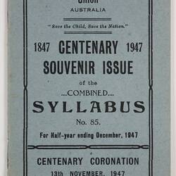 Booklet - Centenary Souvenir Issue Combined Syllabus No. 85, 1947