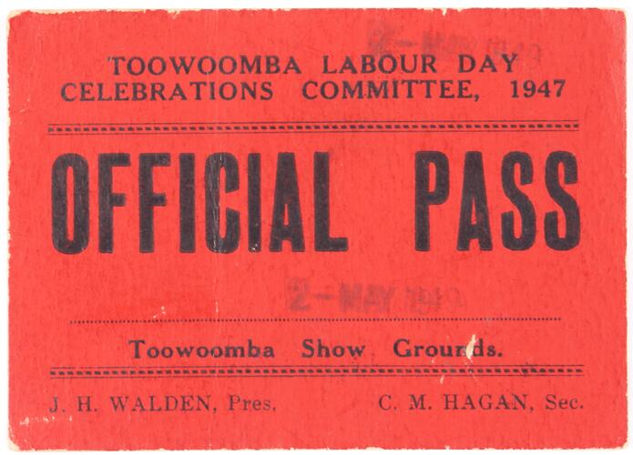 Ticket - Toowoomba Labour Day, 1947