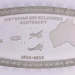 Etched glass tray showing flight route.