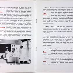 Open booklet with white pages. Features image lower left corner of a nurse and doctor standing at a chart.