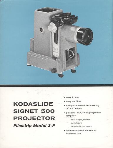 Printed page with text and photograph of projector.