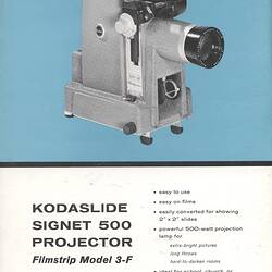 Printed page with text and photograph of projector.