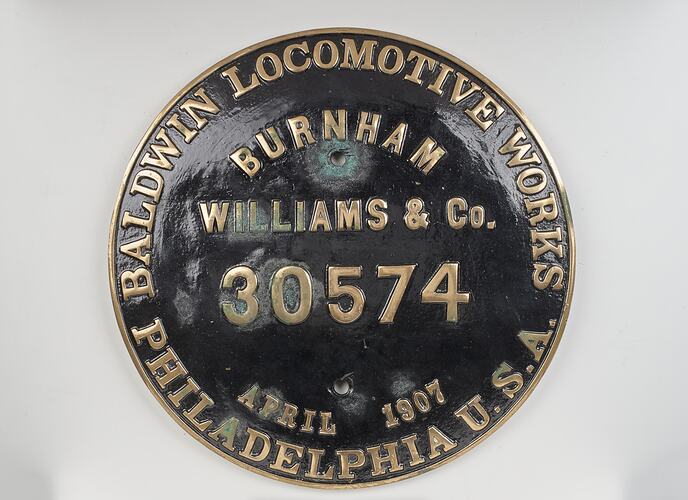 Locomotive Builders Plate - Burnham, Williams & Co., Baldwin Locomotive ...