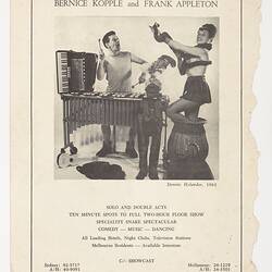 Magazine Advertisement - Bernice Kopple and Frank Appleton, 'Showcast', No.2 Spring, 1963, Page 64