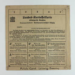 Ration Card - Potato, Leipzig, Germany, circa 1920