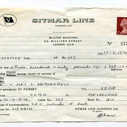 Receipt - Sylvia Boyes & Lindsay Motherwell, Sitmar Line, 17 Mar 1970