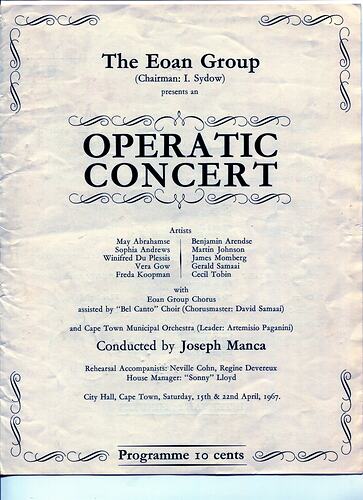 Programme - Operatic Concert, EOAN Group, Cape Town, South Africa, Apr 1967