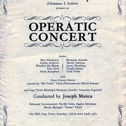 Programme - Operatic Concert, EOAN Group, Cape Town, South Africa, Apr 1967