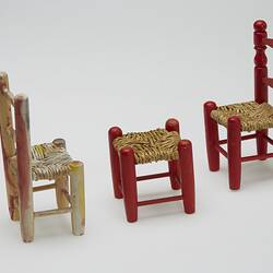 Six Miniature Furniture Pieces - Mirka Mora, Wooden With Woven Seats, circa 1960s