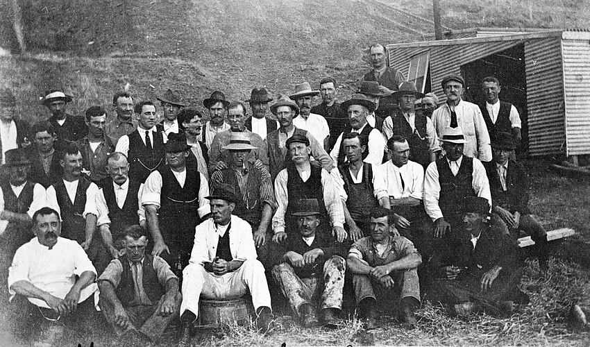 Railway workers at camp, Moorabool, circa 1915.