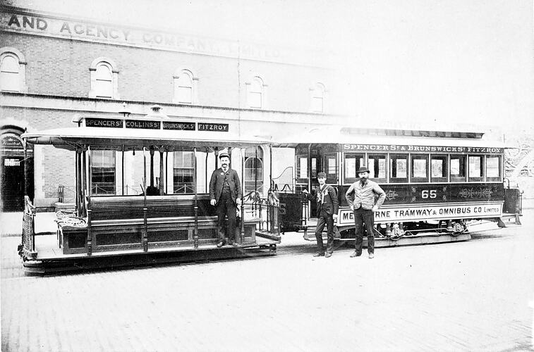[A cable tram which ran from Spencer Street to Brunswick and Fitzroy, Melbourne, 1890s. This route was operated by the Melbourne Tramways and Omnibus Company.]