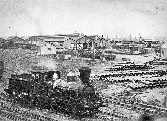 Engine No.64, Melbourne rail yards, circa 1885.