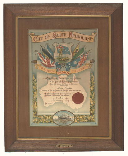 Honour Certificate - City of South Melbourne