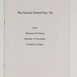 Booklet - 'The Sunrise School Day '88', Melbourne, 12 Dec 1988