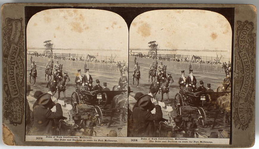 Stereograph - The Duke & Duchess of York En Route to Port Melbourne, Federation Celebrations, 1901