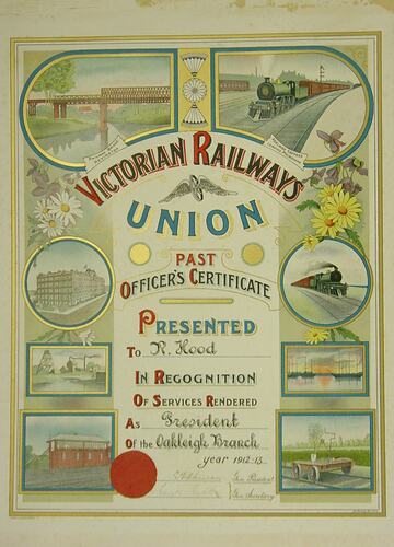Union Certificate - Victorian Railways Union