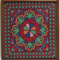 Framed Tapestry - Hessian With Floral Motif, Katerina Senjov, Geelong, Victoria, late 1950s