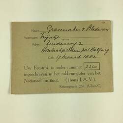 Registration Card - 'Feestrok' (Celebration or Liberation) Skirt, Patchwork, Netherlands, 1948