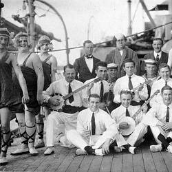Negative - Group of Musicians & Sailors in Fancy Dress on the Boat Deck, SS Jervis Bay (?), 1925