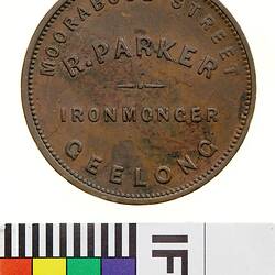 Token - 1 Penny, R. Parker, Ironmonger, Geelong, Victoria, Australia, circa 1857