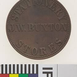 Token - 1 Penny, J.W. Buxton, Stationery Stores, Brisbane, Queensland, Australia, circa 1862