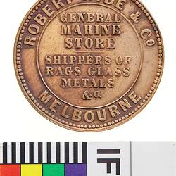 Token - 1 Penny, Robert Hyde & Co, Marine Store, Melbourne, Victoria, Australia, 1861