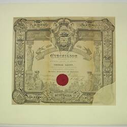 Certificate - Melbourne International Exhibition 1880-1881