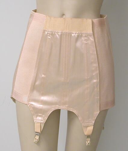 Front view of pink girdle on mannequin.