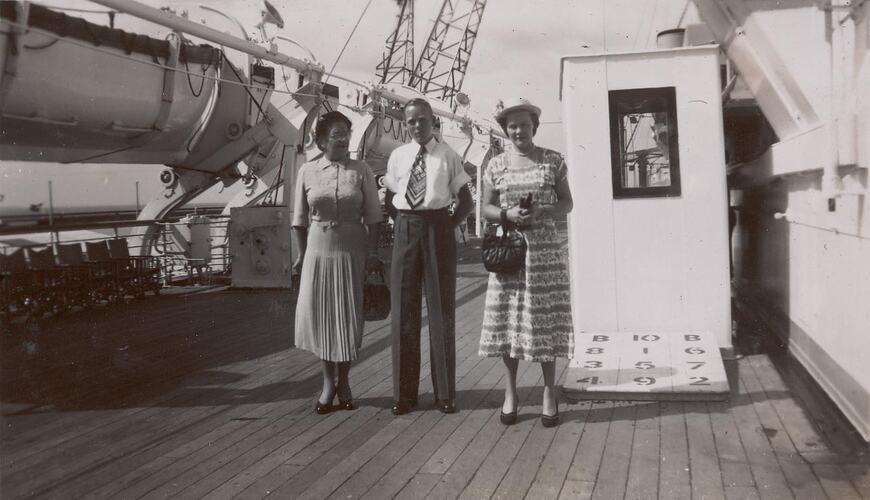 Digital Photograph - Boy & Two Women on P & O Liner, 'Orontes', Station Pier, Port Melbourne, 1952