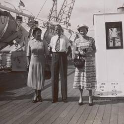 Digital Photograph - Boy & Two Women on P & O Liner, 'Orontes', Station Pier, Port Melbourne, 1952