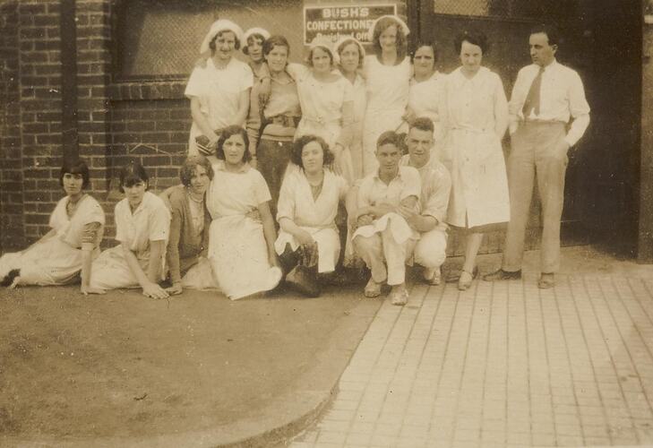 Digital Photograph - Staff & Owner outside Bush's Confectionary Factory, Richmond, circa 1935