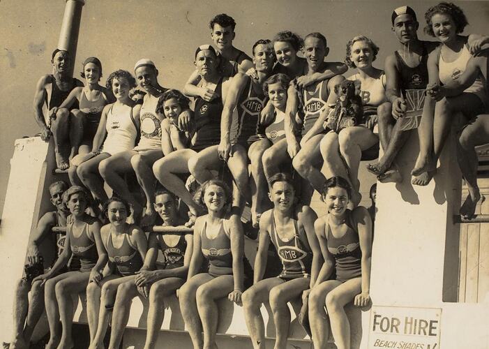 Digital Photograph - Life Savers from St Kilda & Half Moon Bay Clubs Competing in South Australia Life Saving Championship, Adelaide, 1936