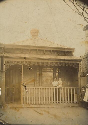 Digital Photograph - Mother Holding Baby on Front Verandah, Port Melbourne, 1911