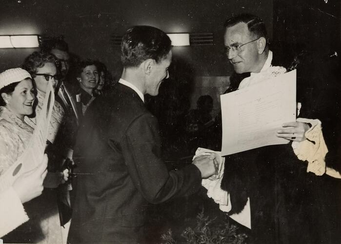 Digital Photograph - Man Receives Naturalisation Certificate, Naturalisation Ceremony, Ringwood Town Hall, 1961