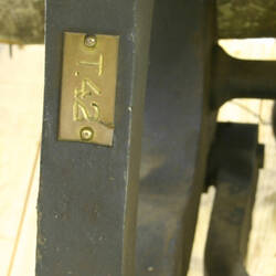 Machine Identification Number Plate on Clam-shell Treadle Palten Printing Press