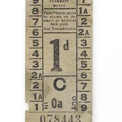 Ticket - Tram, 1d, circa 1940-1945