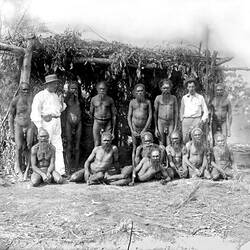 Gillen and Walter Baldwin Spencer with chief men at the Engwura, 1896