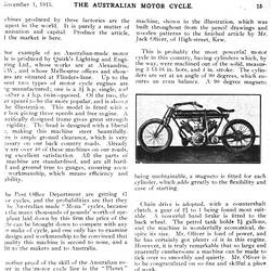 Page with text and an image of a bicycle. Heading: "The Australian Motor Cycle"