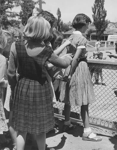Photograph - Girls Playing 'Tip the Finger' Game, Dorothy Howard Tour, 1954-1955