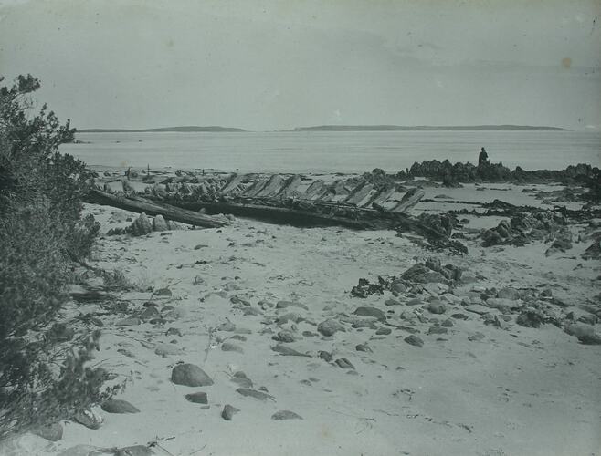 Remains of the Brig "Ocean Bride" wrecked 1871 - Yellow Rock Beach - New Year Islands in the distance.