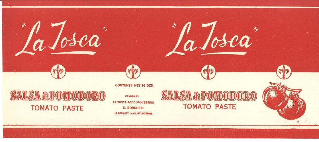 Food Label - La Tosca Salsa Di Pomodoro Tomato Paste, 1950s