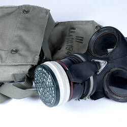 Gas mask and bag.