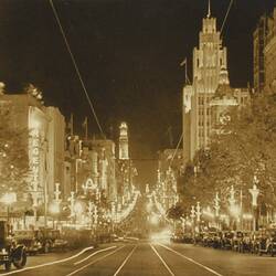 Photograph - State Electricity Commission, Melbourne Centenary Illuminations, Collins Street, Melbourne, Victoria, Australia, 1934