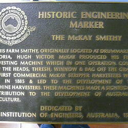 Plaque - Institution of Engineers Australia, H.V. McKay Smithy, 1985