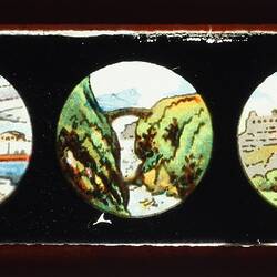Lantern Slide - Miniature Panorama Format Multiple Image, Five Landscapes, 1860-1920
